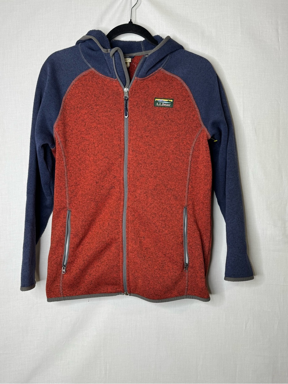 L L Bean Kids Hooded Sweater Fleece Full Zip XL 18 Colorblock Fall Outdoor